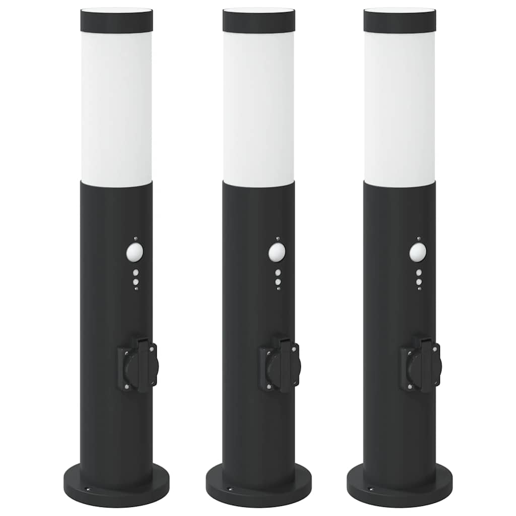 Lampioni a dissuasore con sensore e presa 3 pz 50 cm Acciaio Inox IP44