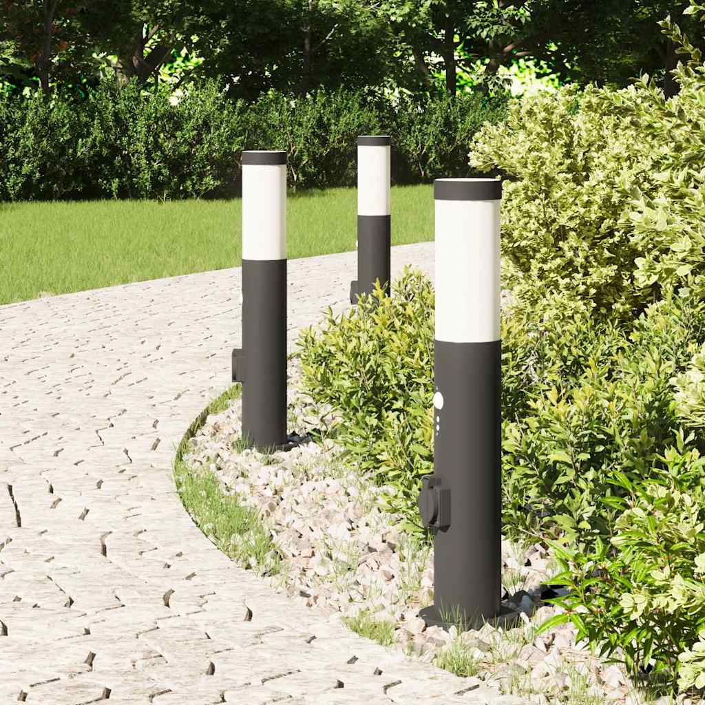 Lampioni a dissuasore con sensore e presa 3 pz 50 cm Acciaio Inox IP44