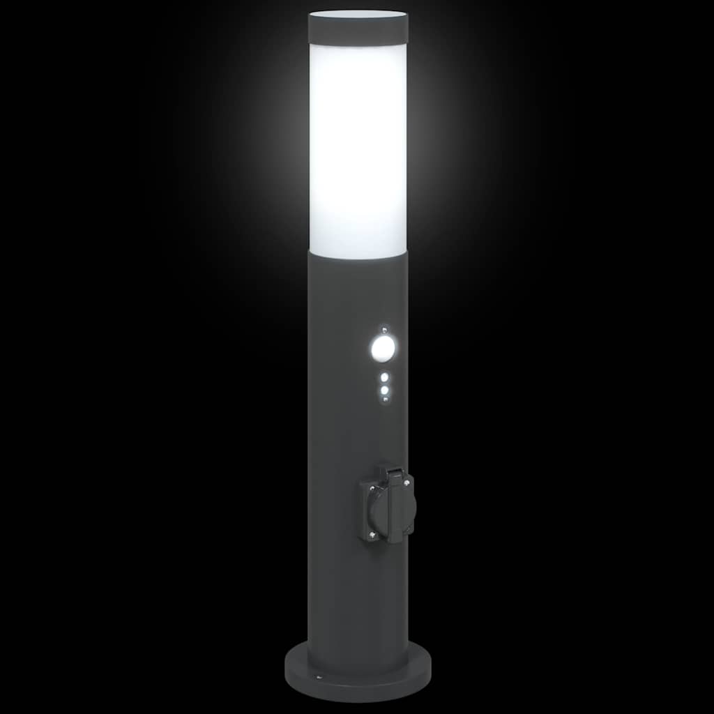 Lampioni a dissuasore con sensore e presa 3 pz 50 cm Acciaio Inox IP44
