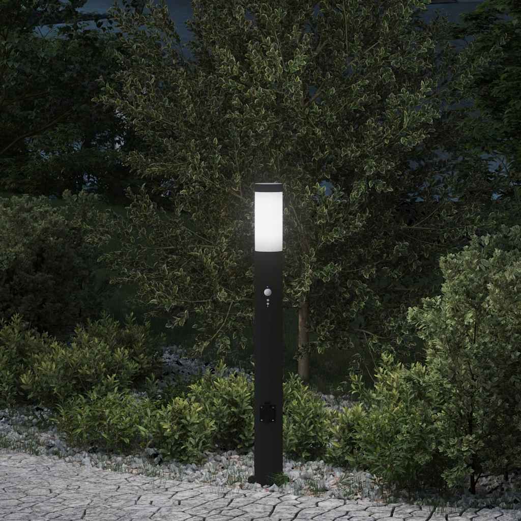 Lampada a paletto con sensore e presa 80 cm Acciaio Inox IP44