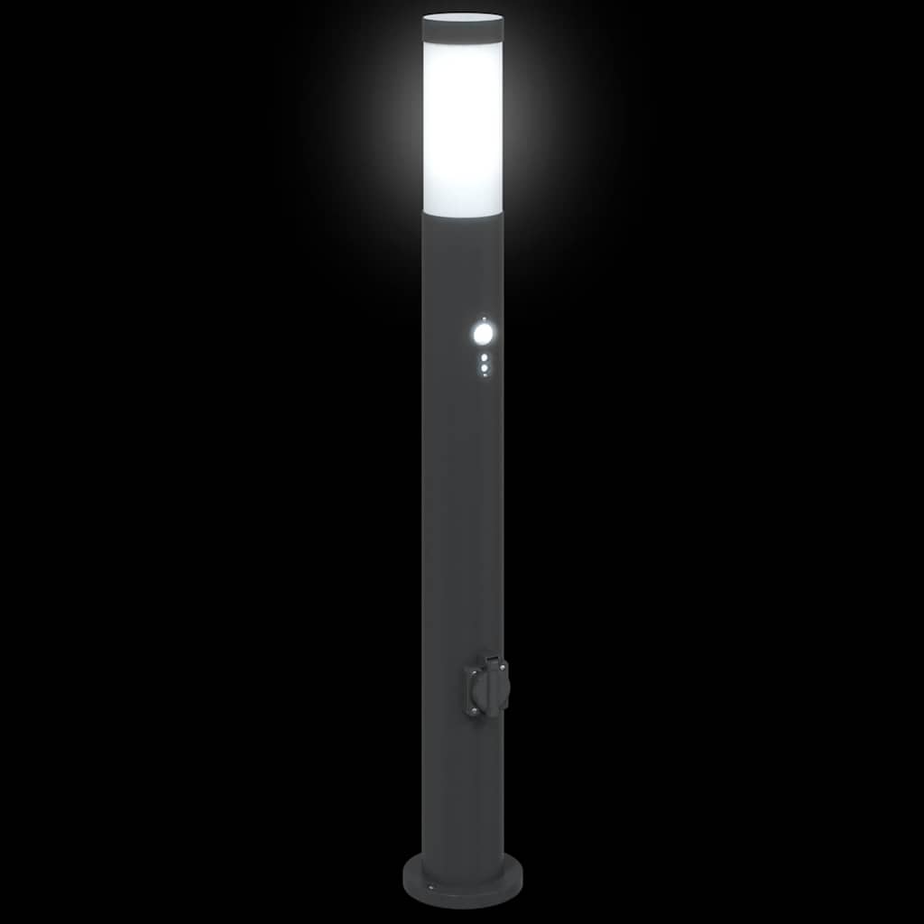Lampioni a paletto con sensore e presa 3 pz 80 cm Acciaio Inox IP44