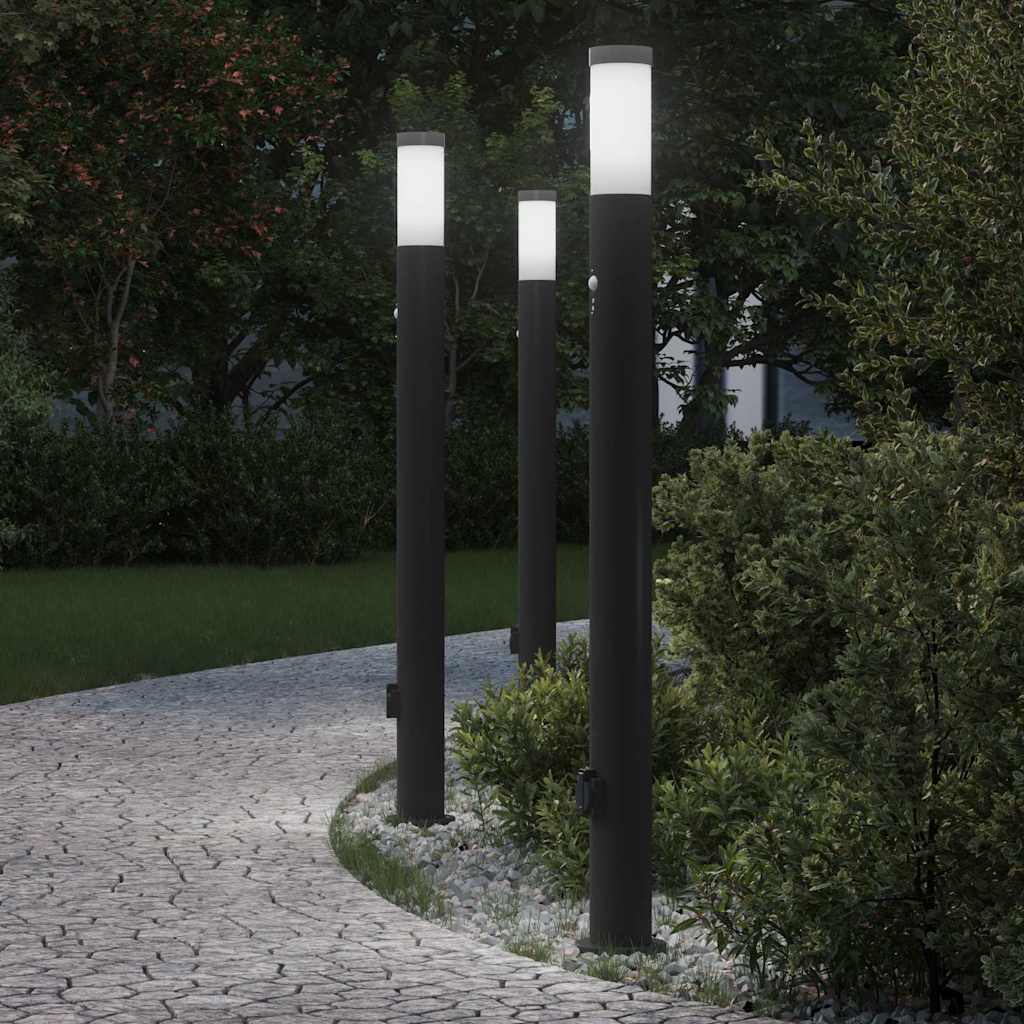 Lampioni a dissuasore con sensore e presa 3 pz 110 cm Acciaio Inox IP44