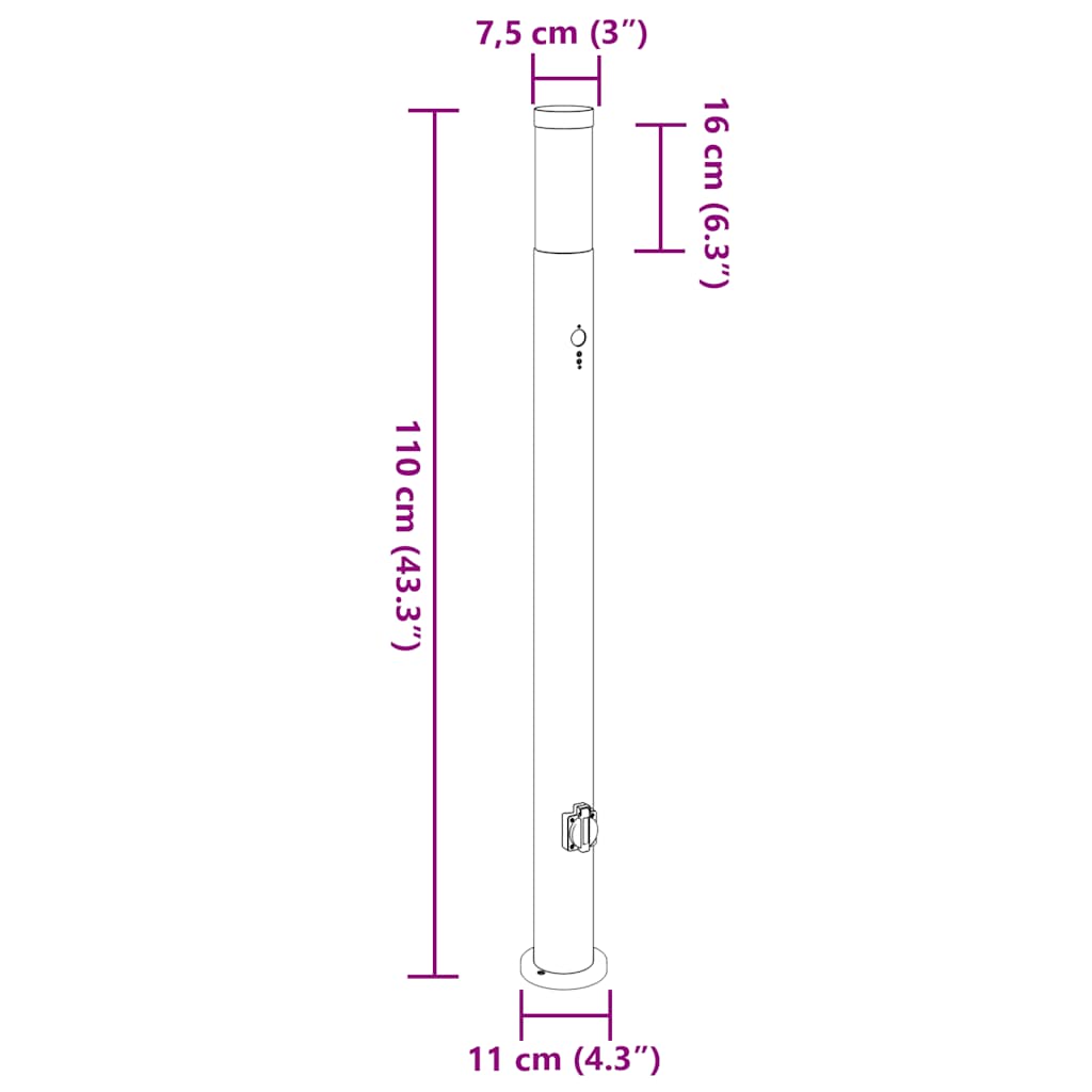 Lampioni a dissuasore con sensore e presa 3 pz 110 cm Acciaio Inox IP44