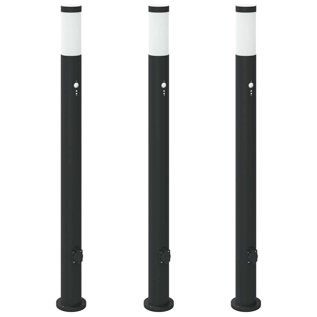 Lampioni a dissuasore con sensore e presa 3 pz 110 cm Acciaio Inox IP44
