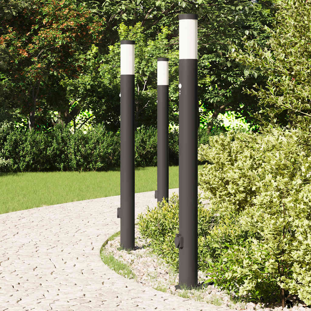 Lampioni a dissuasore con sensore e presa 3 pz 110 cm Acciaio Inox IP44