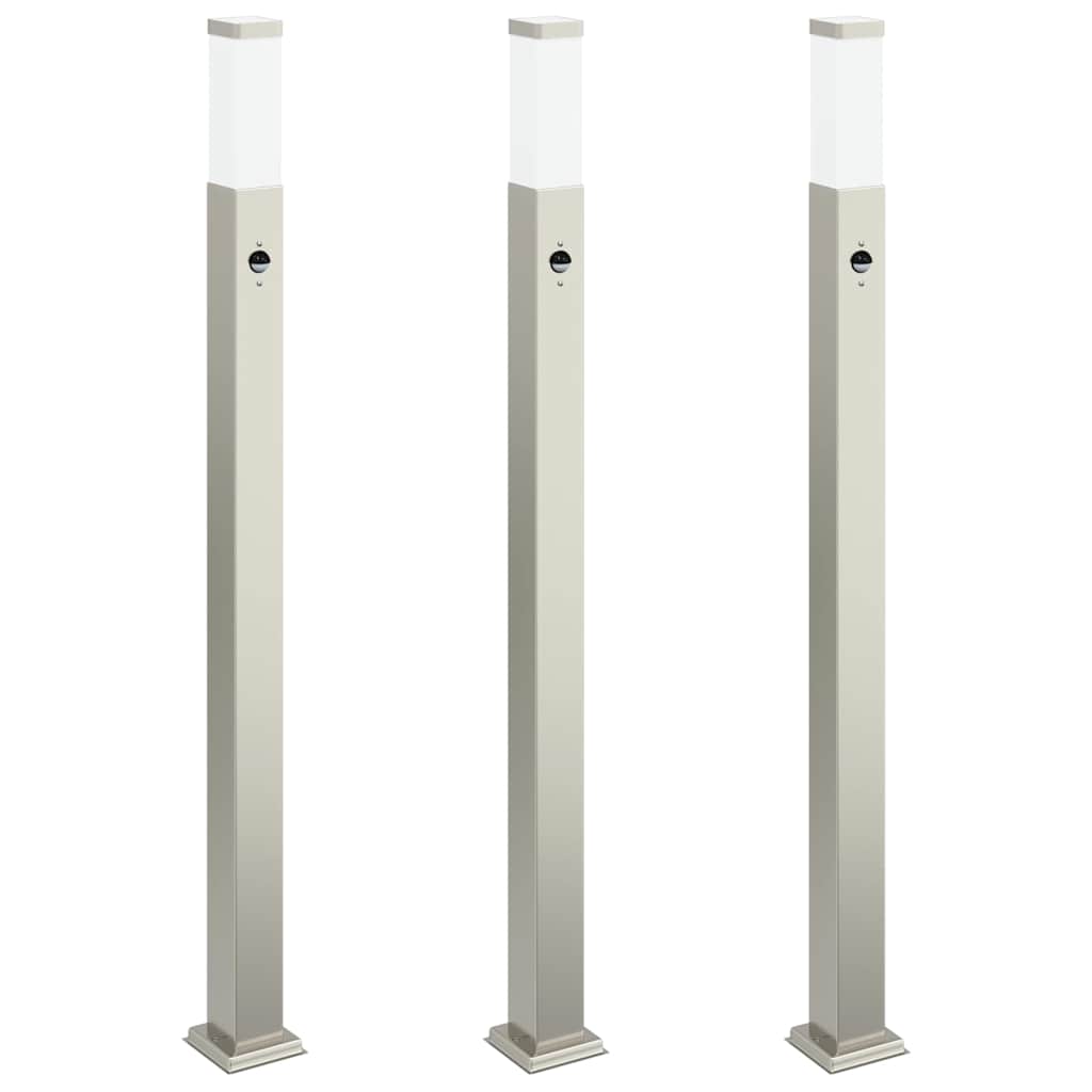 Lampioni a paletto con sensore 3 pz 110 cm Acciaio Inox IP44