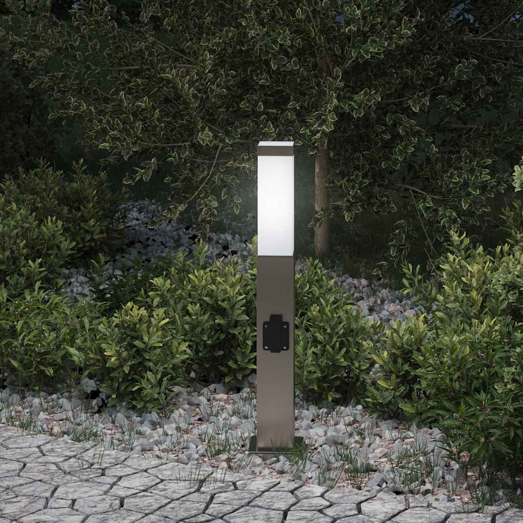 Lampada a paletto con presa elettrica 50 cm Acciaio Inox IP44