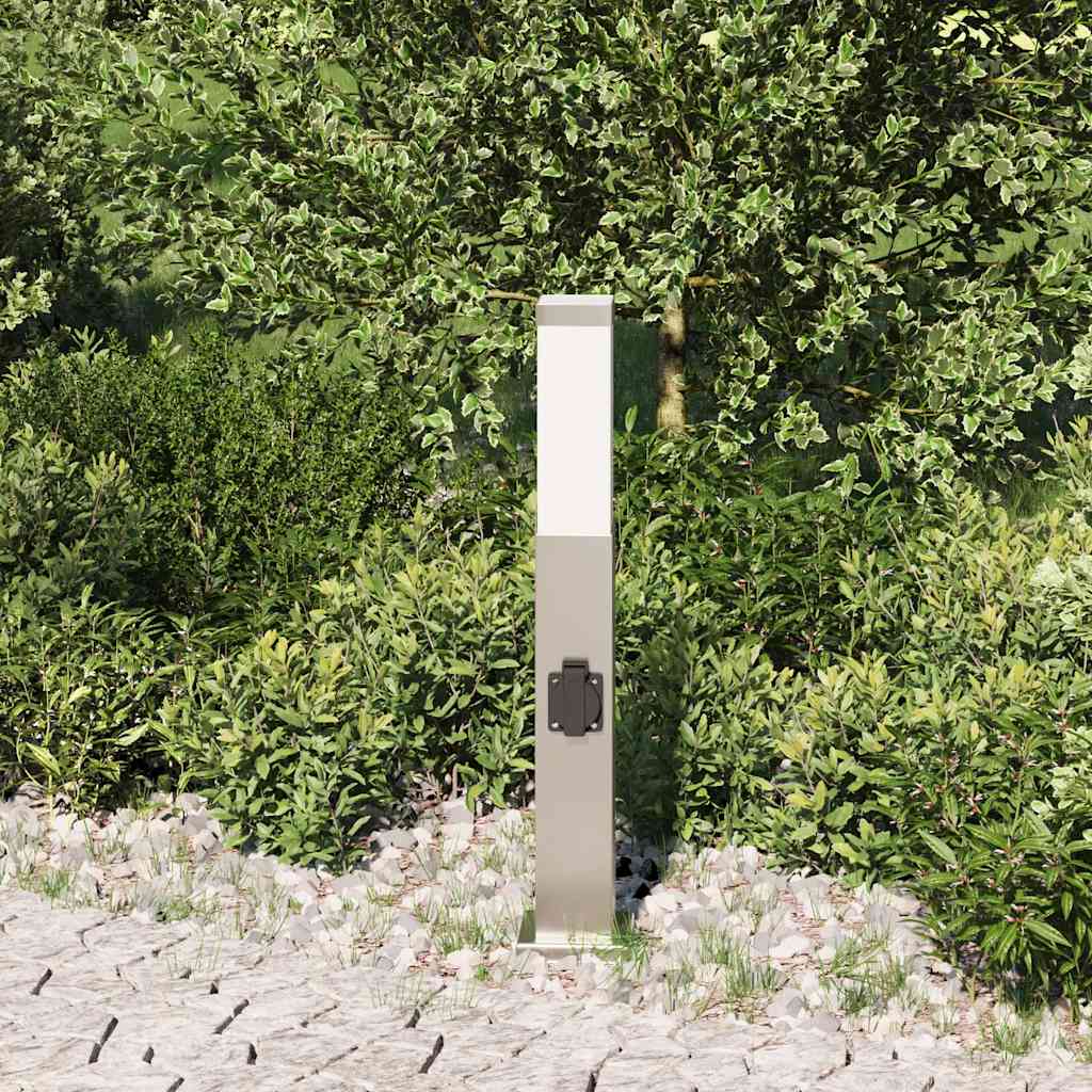 Lampada a paletto con presa elettrica 50 cm Acciaio Inox IP44