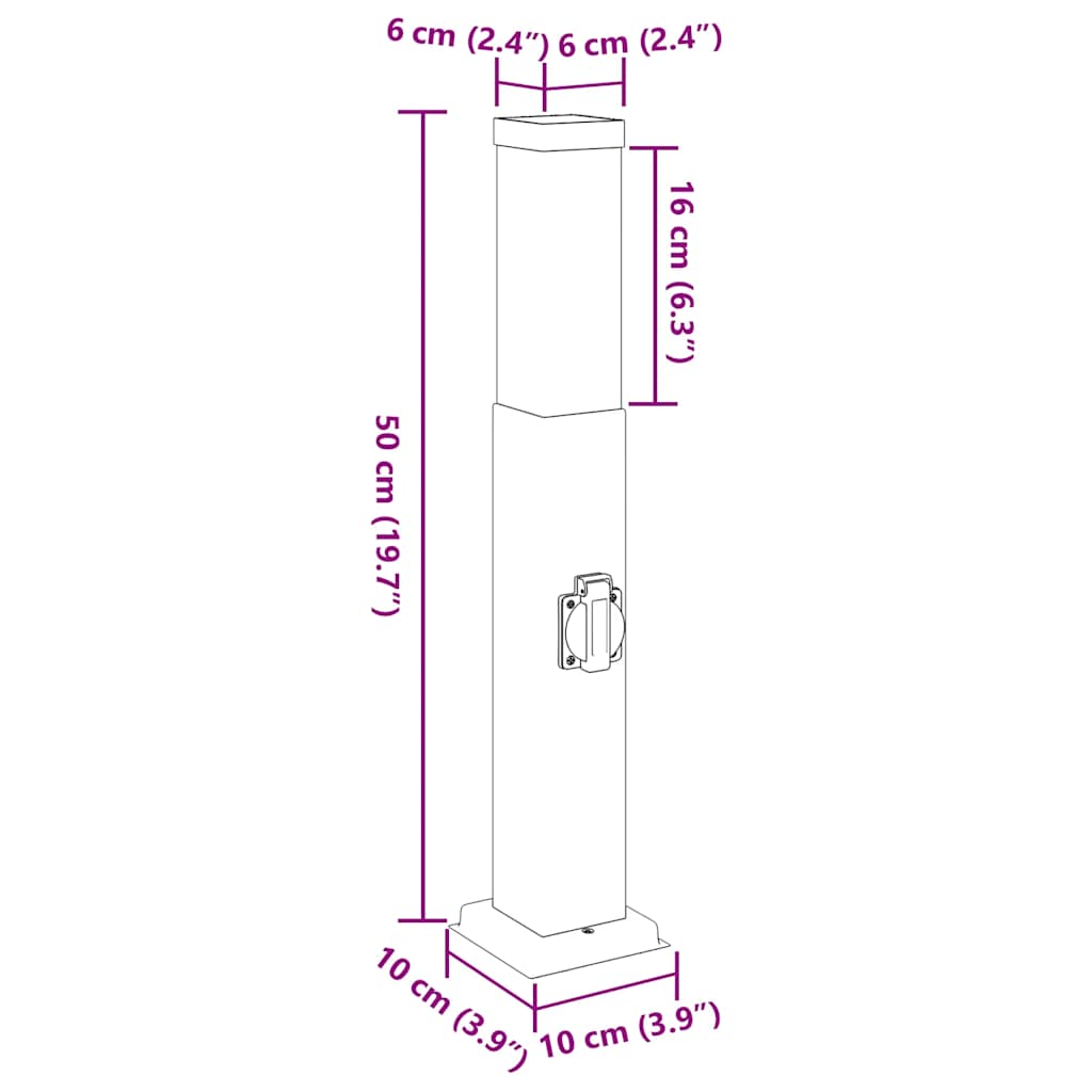 Lampioni a palo con presa elettrica 3 pz 50 cm Acciaio Inox IP44