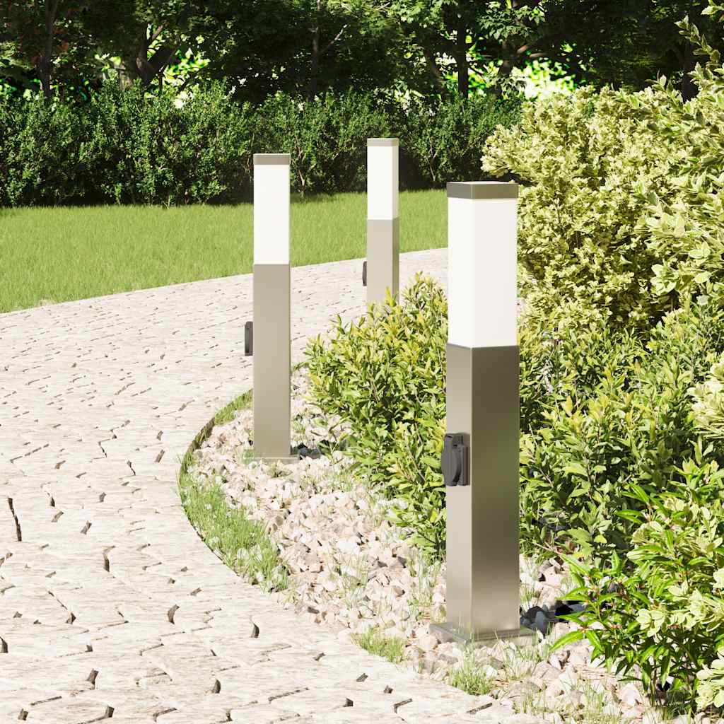Lampioni a palo con presa elettrica 3 pz 50 cm Acciaio Inox IP44