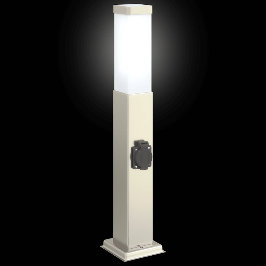 Lampioni a palo con presa elettrica 3 pz 50 cm Acciaio Inox IP44