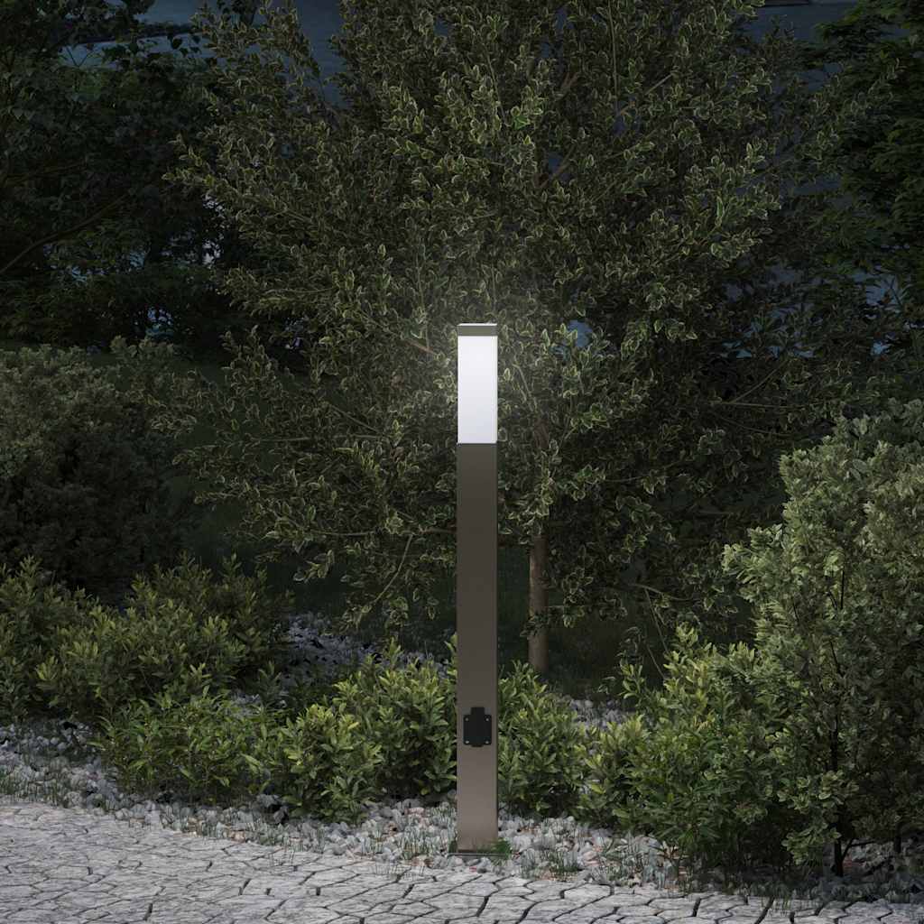 Lampada a paletto con presa elettrica 80 cm Acciaio Inox IP44