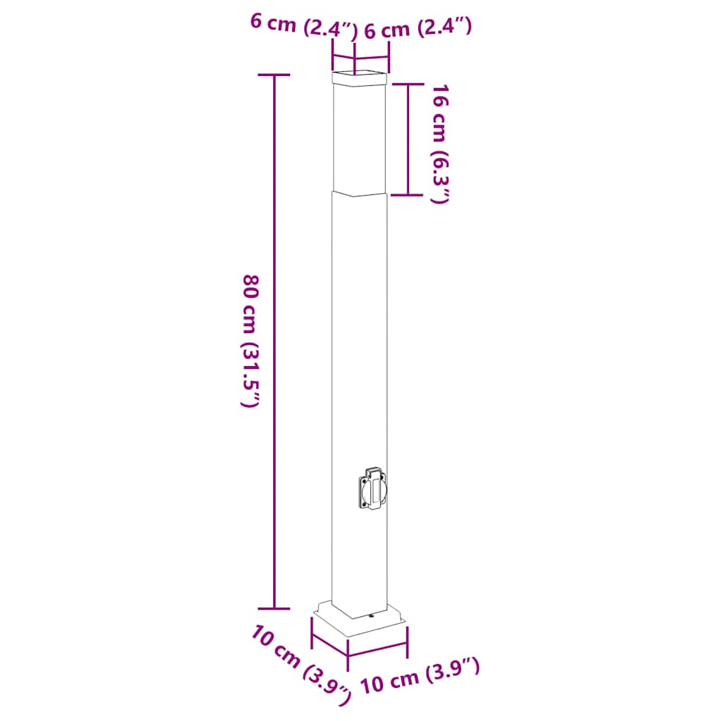 Lampada a paletto con presa elettrica 80 cm Acciaio Inox IP44