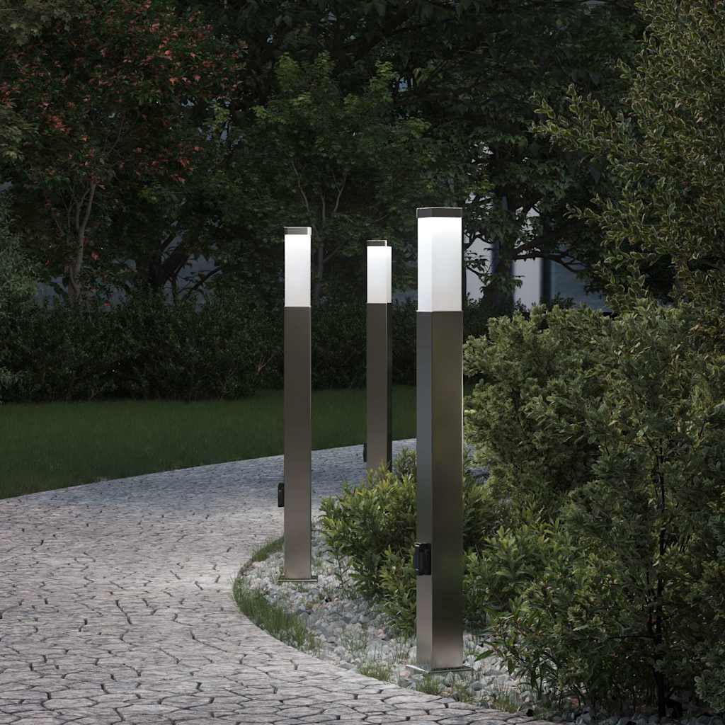 Lampioni a colonnina con presa elettrica 3 pz 80 cm Acciaio Inox IP44