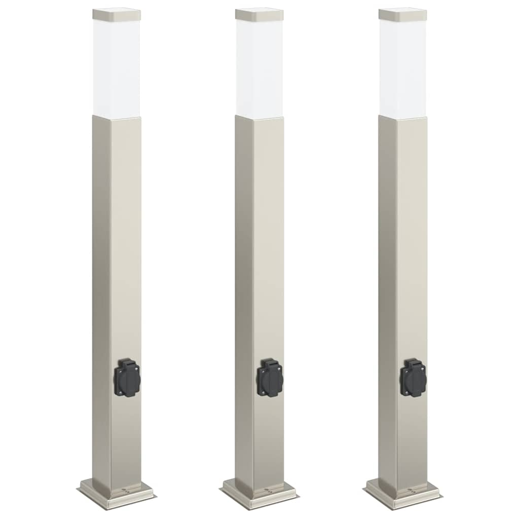 Lampioni a colonnina con presa elettrica 3 pz 80 cm Acciaio Inox IP44