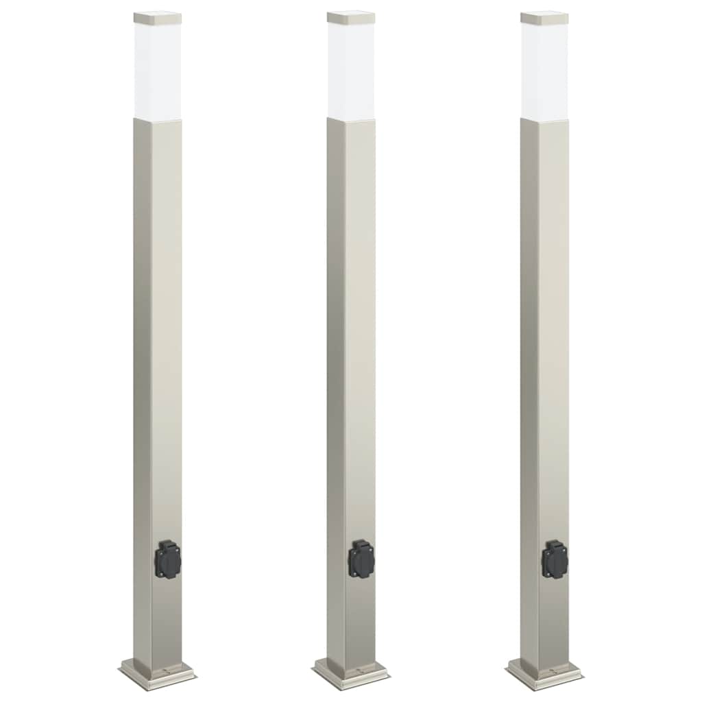 Lampioni a colonnina con presa elettrica 3 pz 110 cm Acciaio Inox IP44