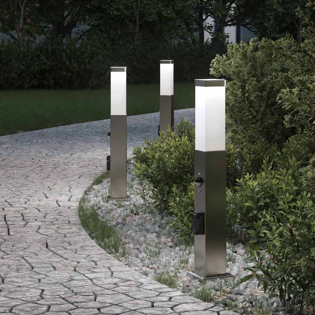 Lampioni a dissuasore con sensore e presa 3 pz 50 cm Acciaio Inox IP44