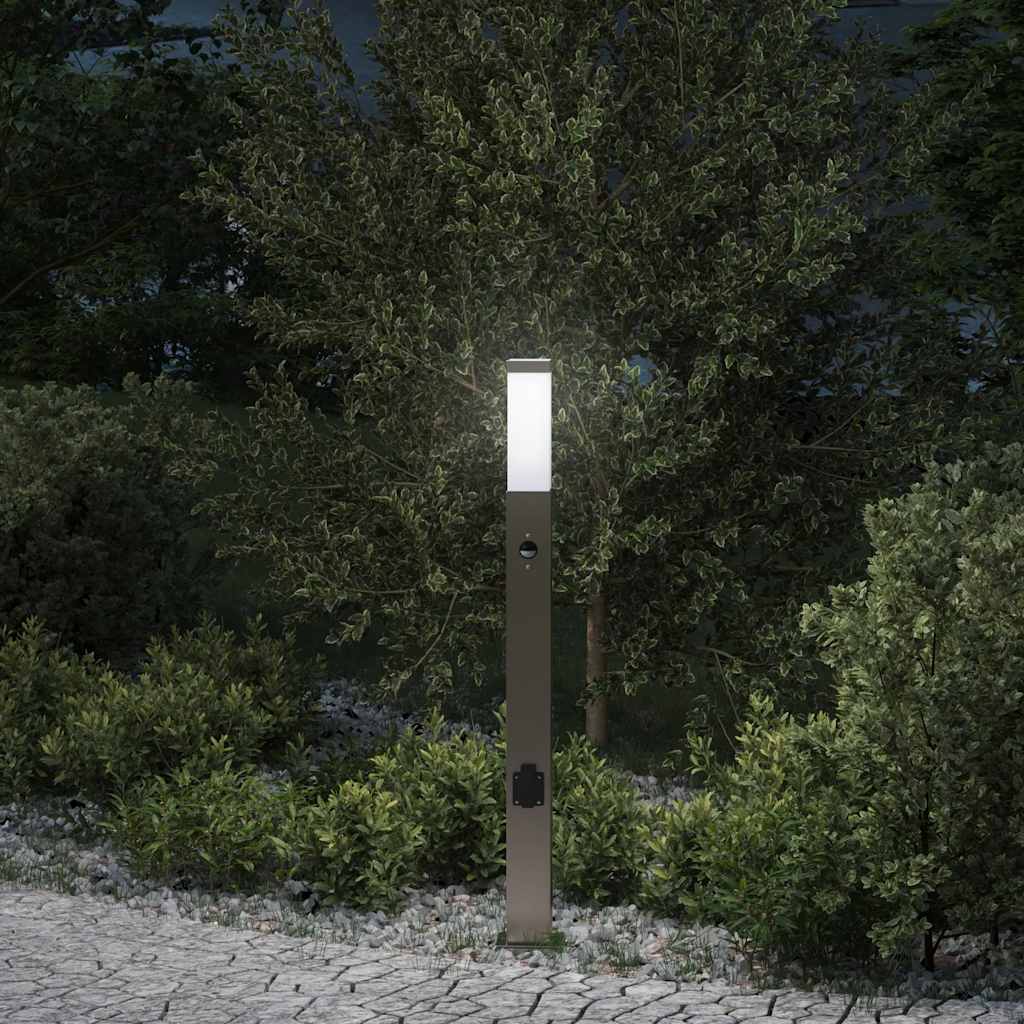 Lampada a paletto con sensore e presa 80 cm Acciaio Inox IP44
