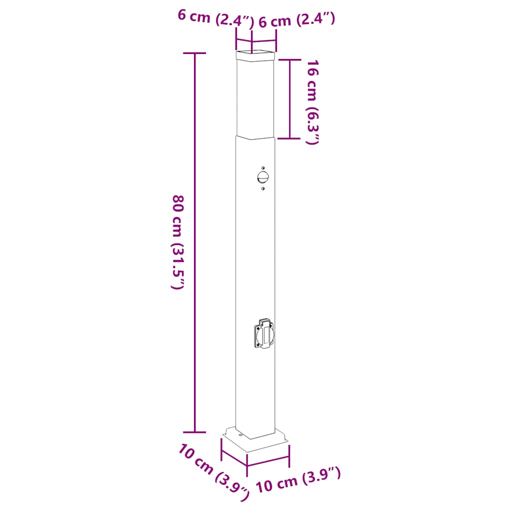 Lampada a paletto con sensore e presa 80 cm Acciaio Inox IP44