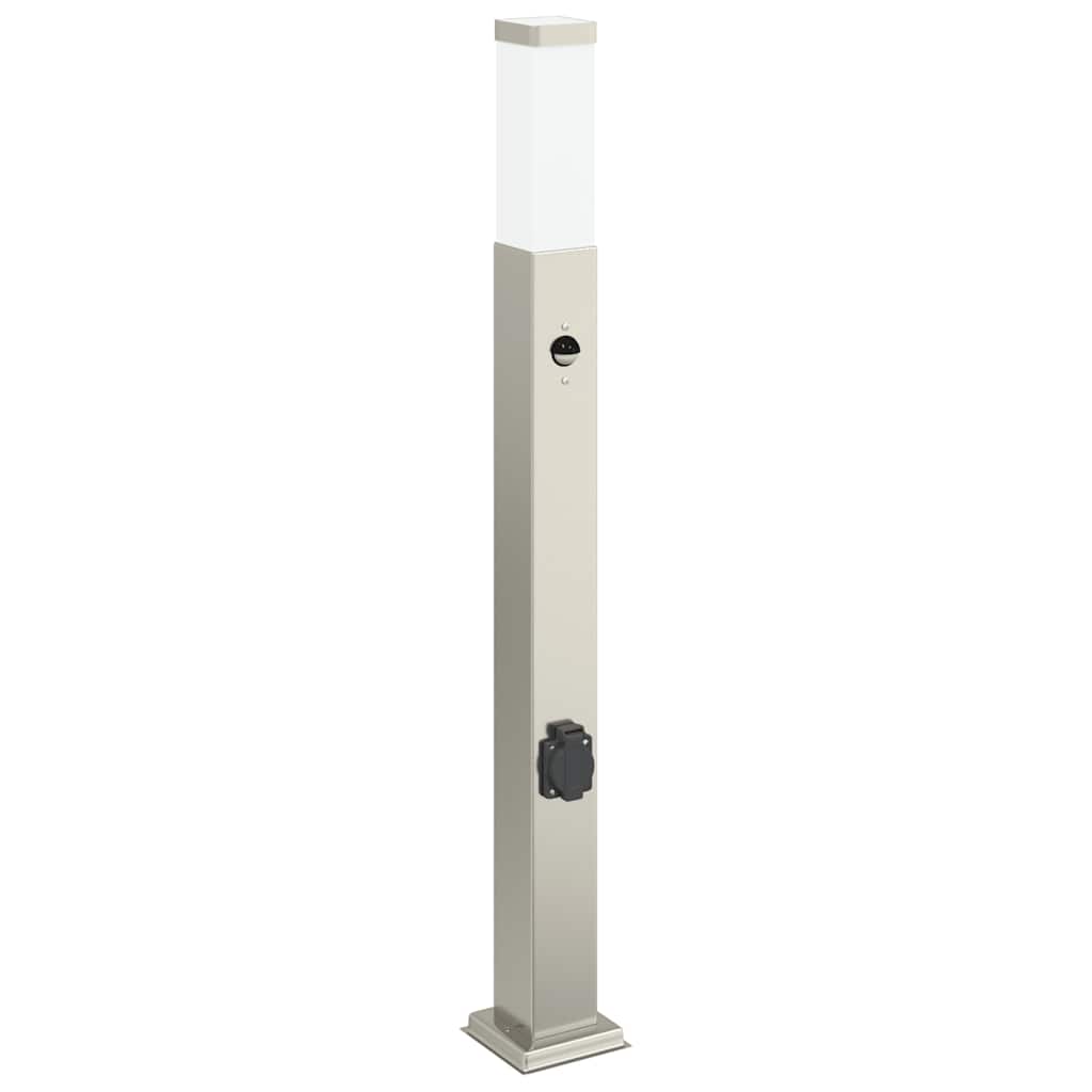 Lampada a paletto con sensore e presa 80 cm Acciaio Inox IP44