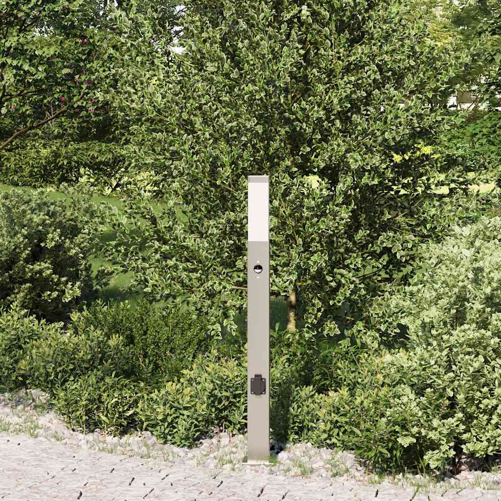 Lampada a paletto con sensore e presa 80 cm Acciaio Inox IP44