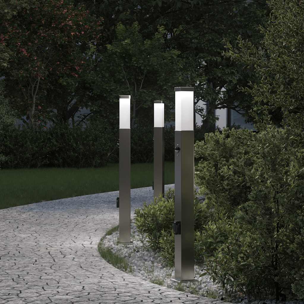 Lampioni a dissuasore con sensore e presa 3 pz 80 cm Acciaio Inox IP44