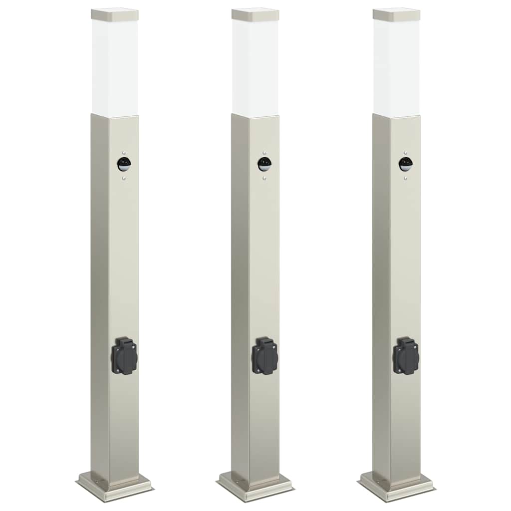 Lampioni a dissuasore con sensore e presa 3 pz 80 cm Acciaio Inox IP44
