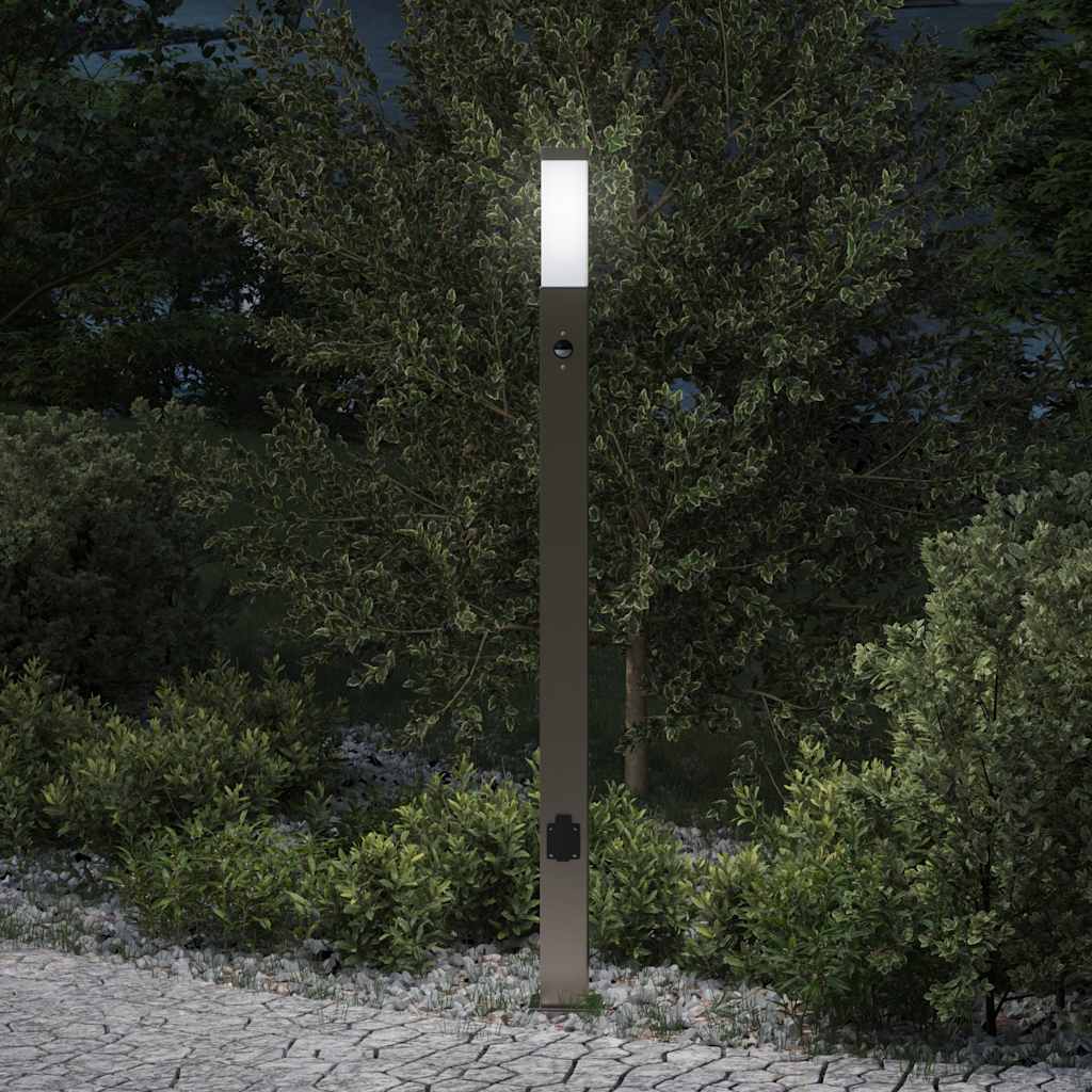 Lampada a paletto con sensore e presa 110 cm Acciaio Inox IP44