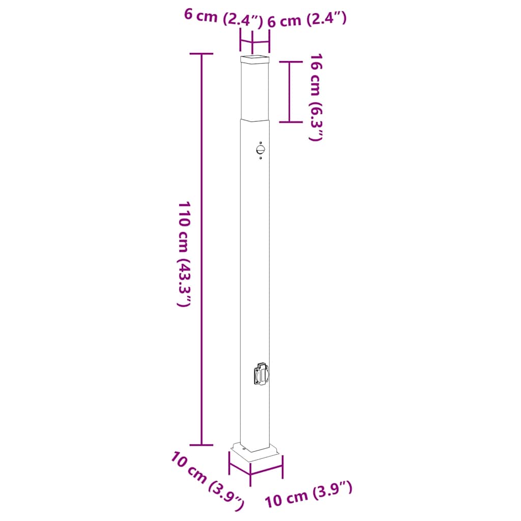 Lampada a paletto con sensore e presa 110 cm Acciaio Inox IP44