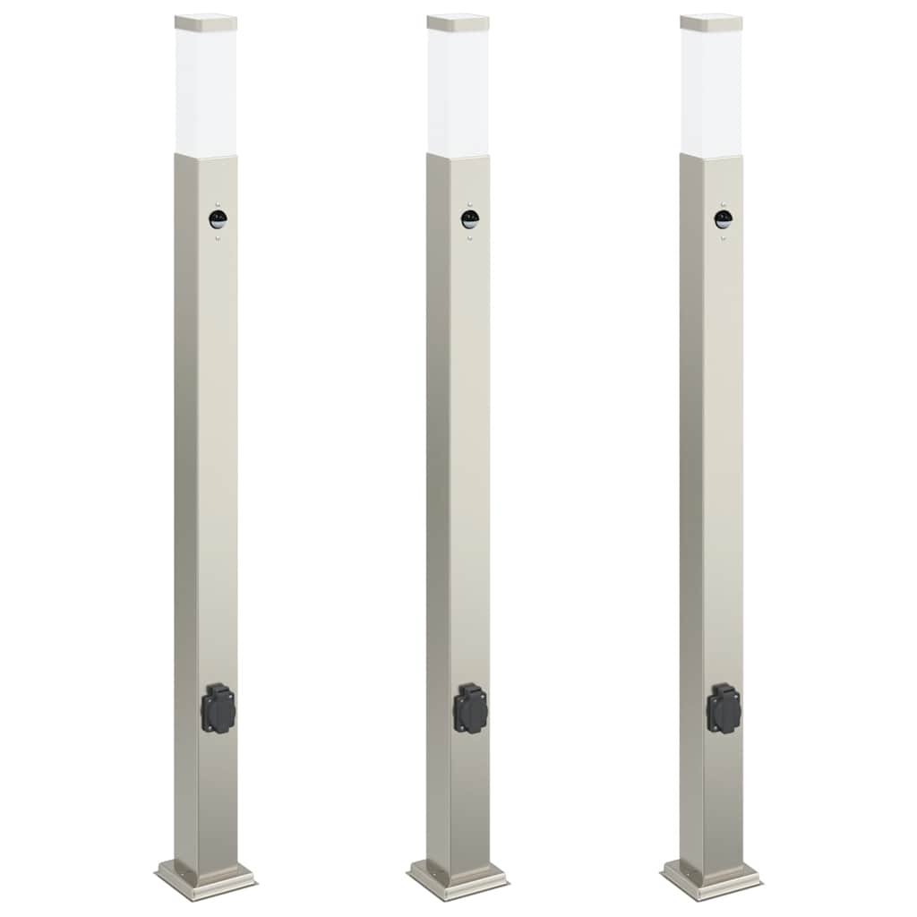 Lampioni a dissuasore con sensore e presa 3 pz 110 cm Acciaio Inox IP44
