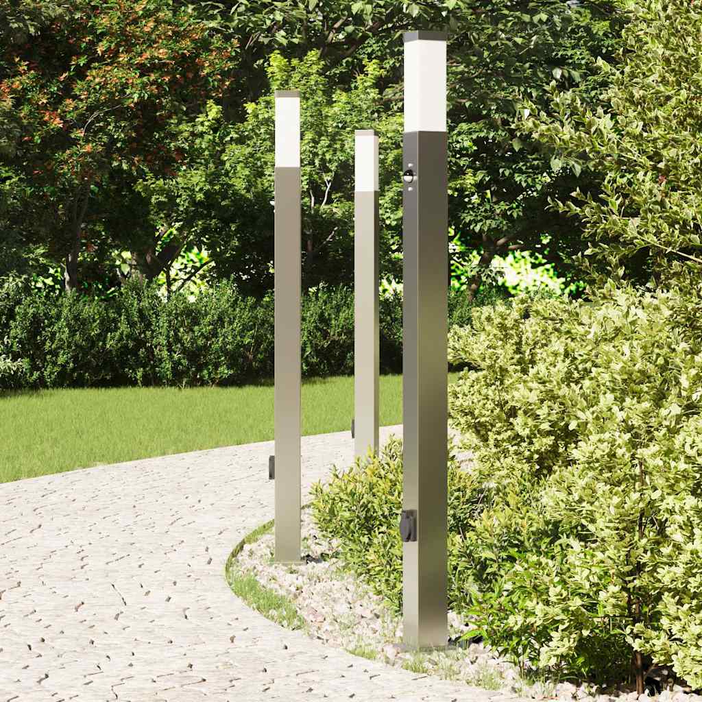 Lampioni a dissuasore con sensore e presa 3 pz 110 cm Acciaio Inox IP44