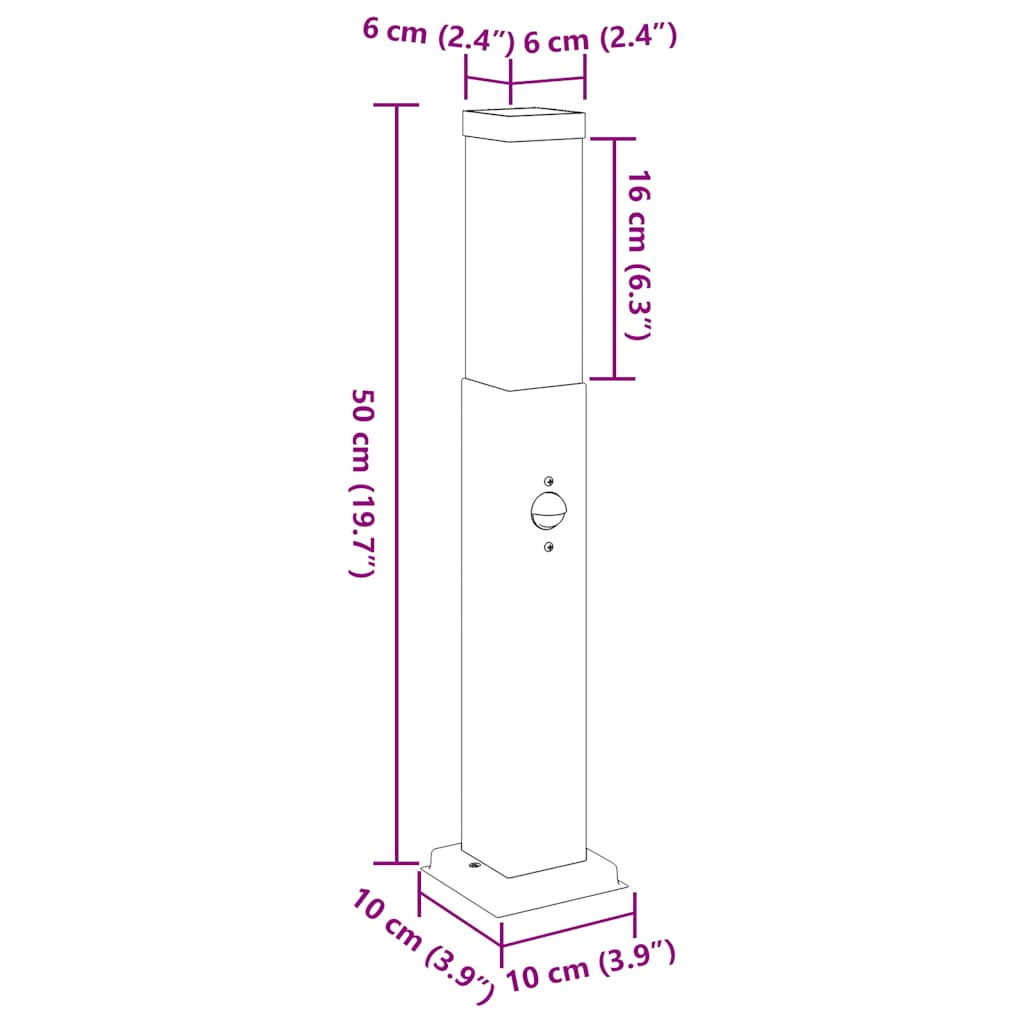 Lampada a paletto con sensore 50 cm Nera IP44