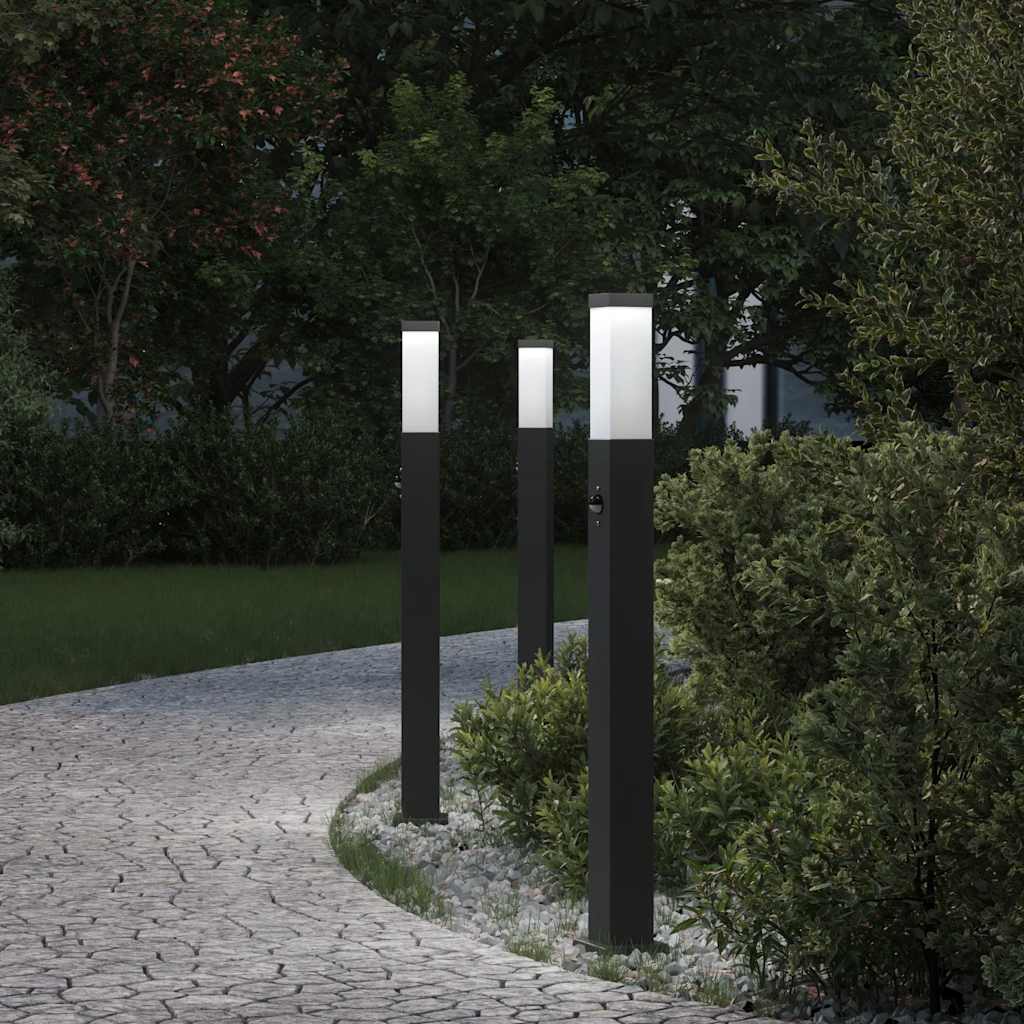Lampioni a paletto con sensore 3 pz 80 cm neri IP44