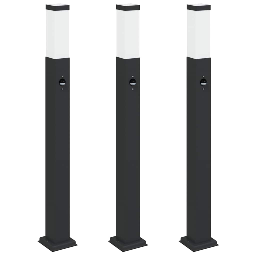 Lampioni a paletto con sensore 3 pz 80 cm neri IP44