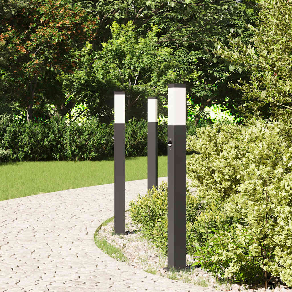 Lampioni a paletto con sensore 3 pz 80 cm neri IP44