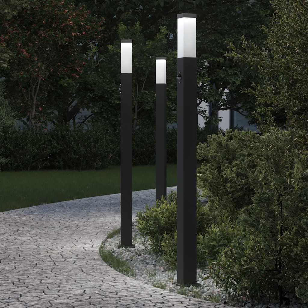 Lampioni a paletto con sensore 3 pz 110 cm neri IP44