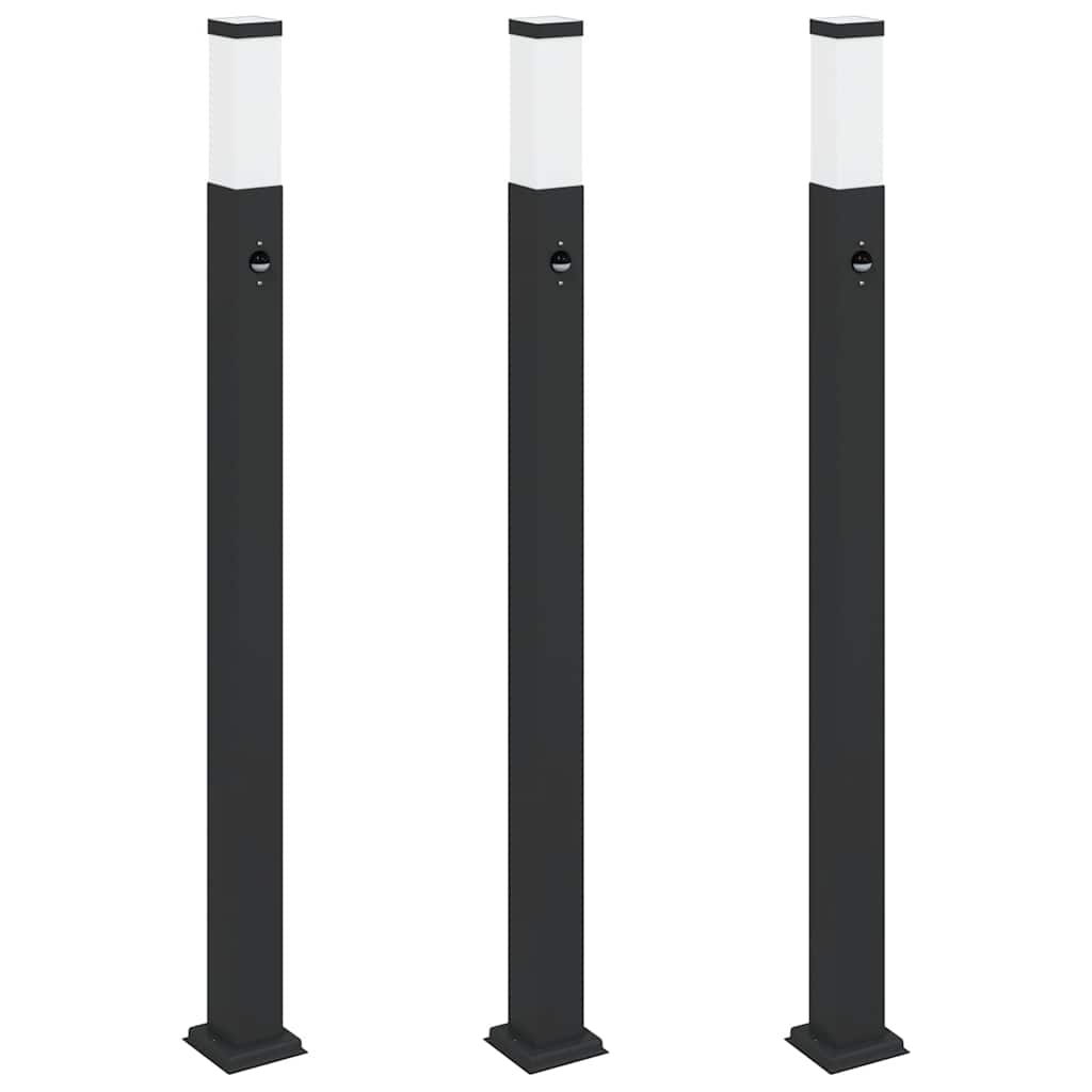 Lampioni a paletto con sensore 3 pz 110 cm neri IP44