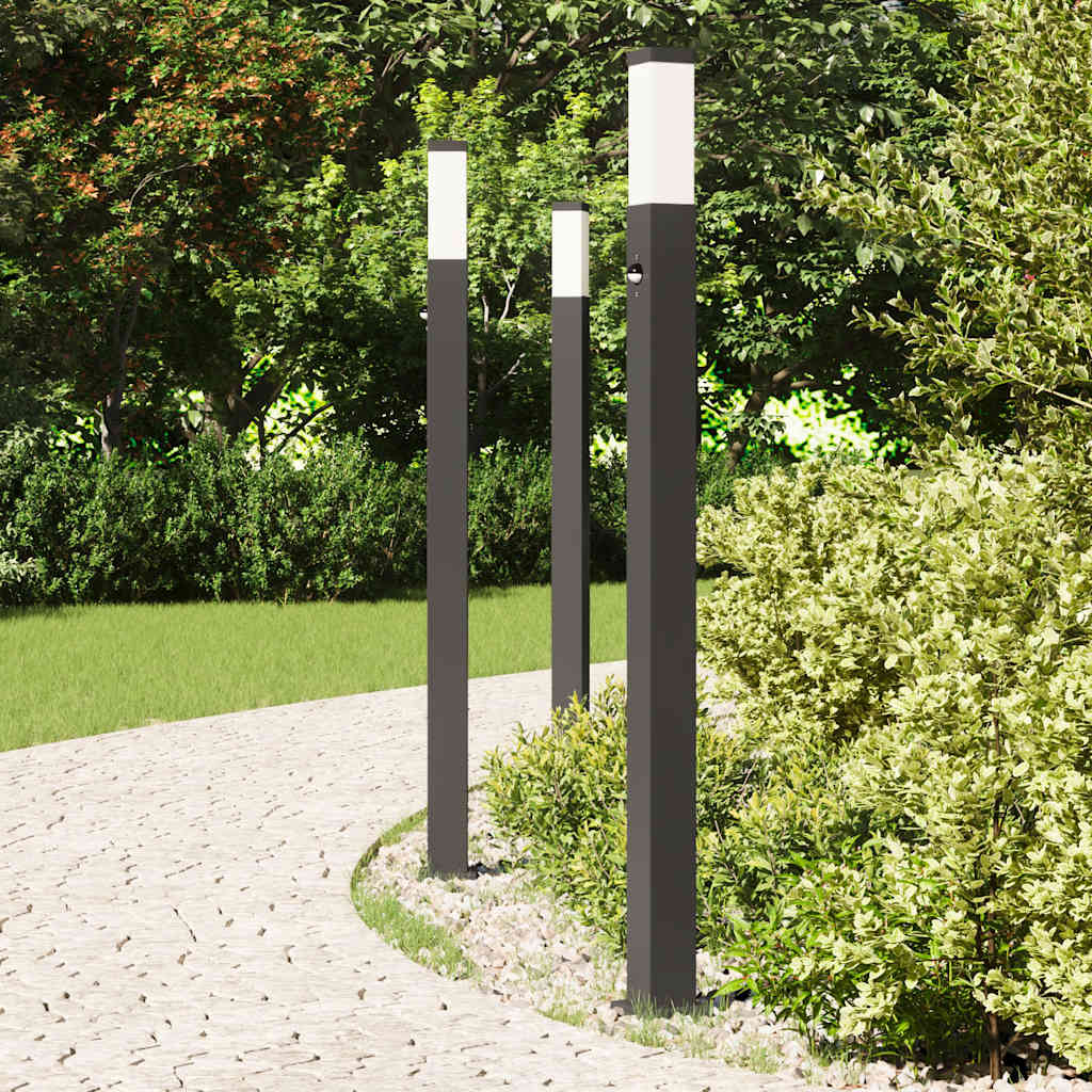 Lampioni a paletto con sensore 3 pz 110 cm neri IP44