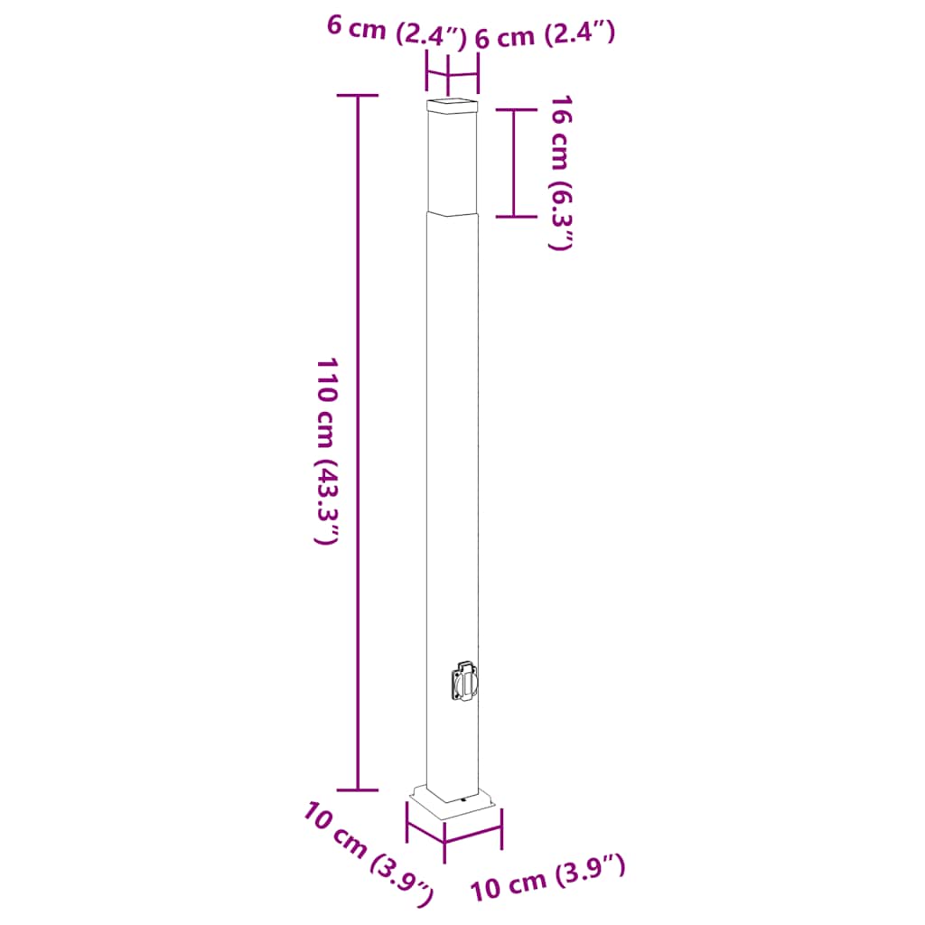 Lampada a paletto con presa di corrente 110 cm Nera IP44