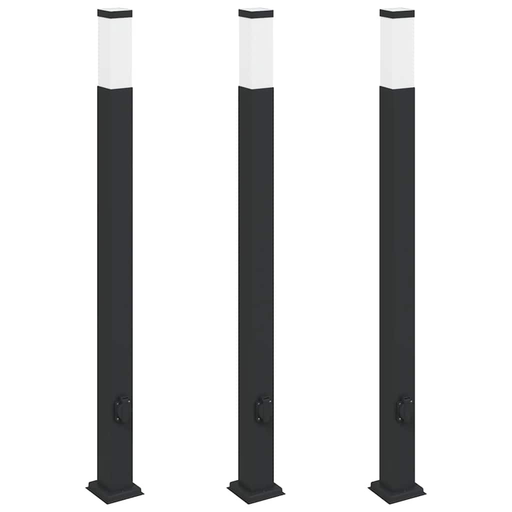 Lampioni a palo con presa elettrica 3 pz 110 cm Nero IP44