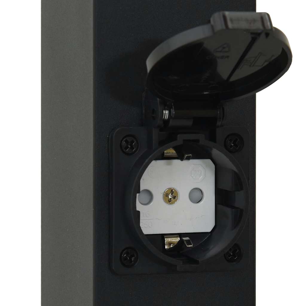 Lampioni a paletto con sensore e presa 3 pz 80 cm neri IP44