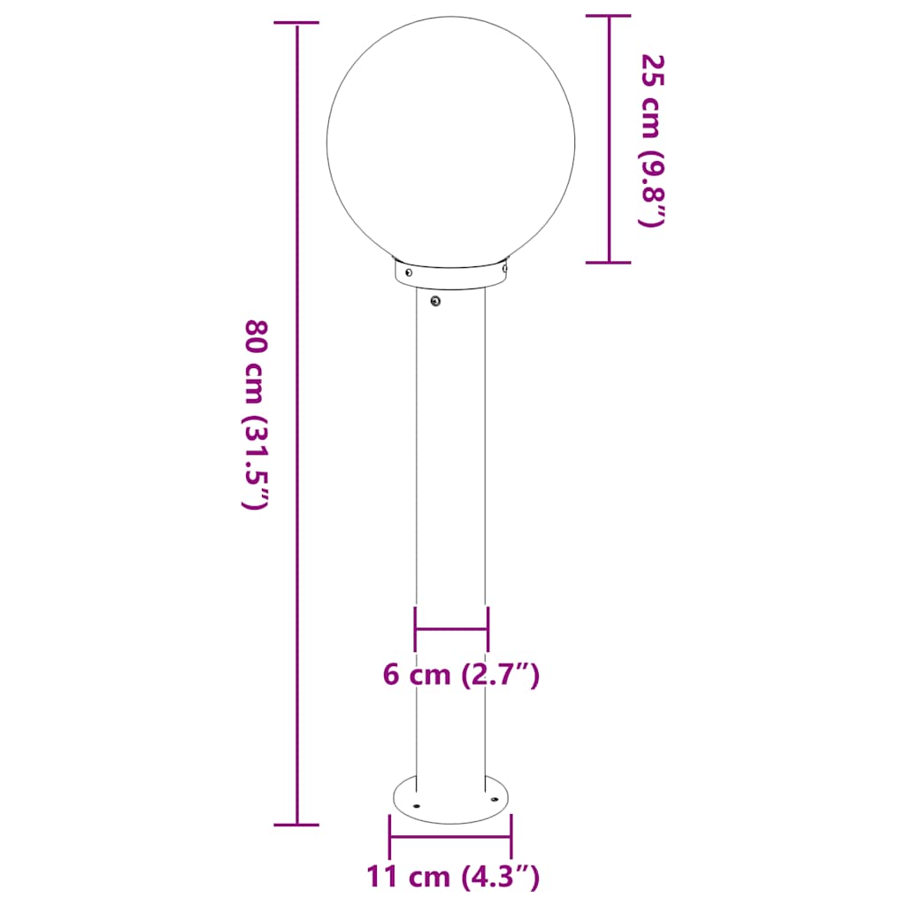 Lampada a paletto 80 cm in Acciaio Inox IP44