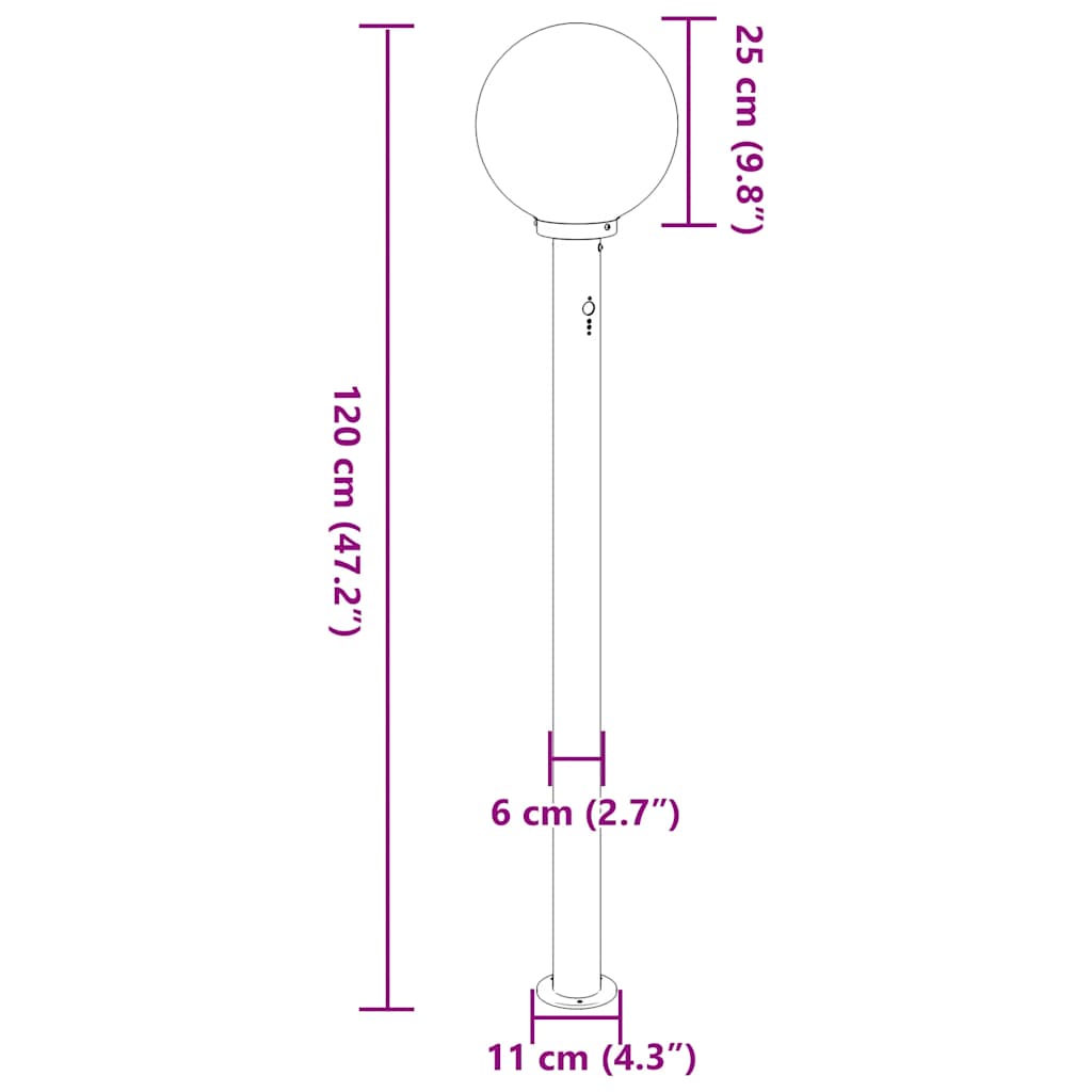 Lampada a paletto con sensore 120 cm Acciaio Inox IP44