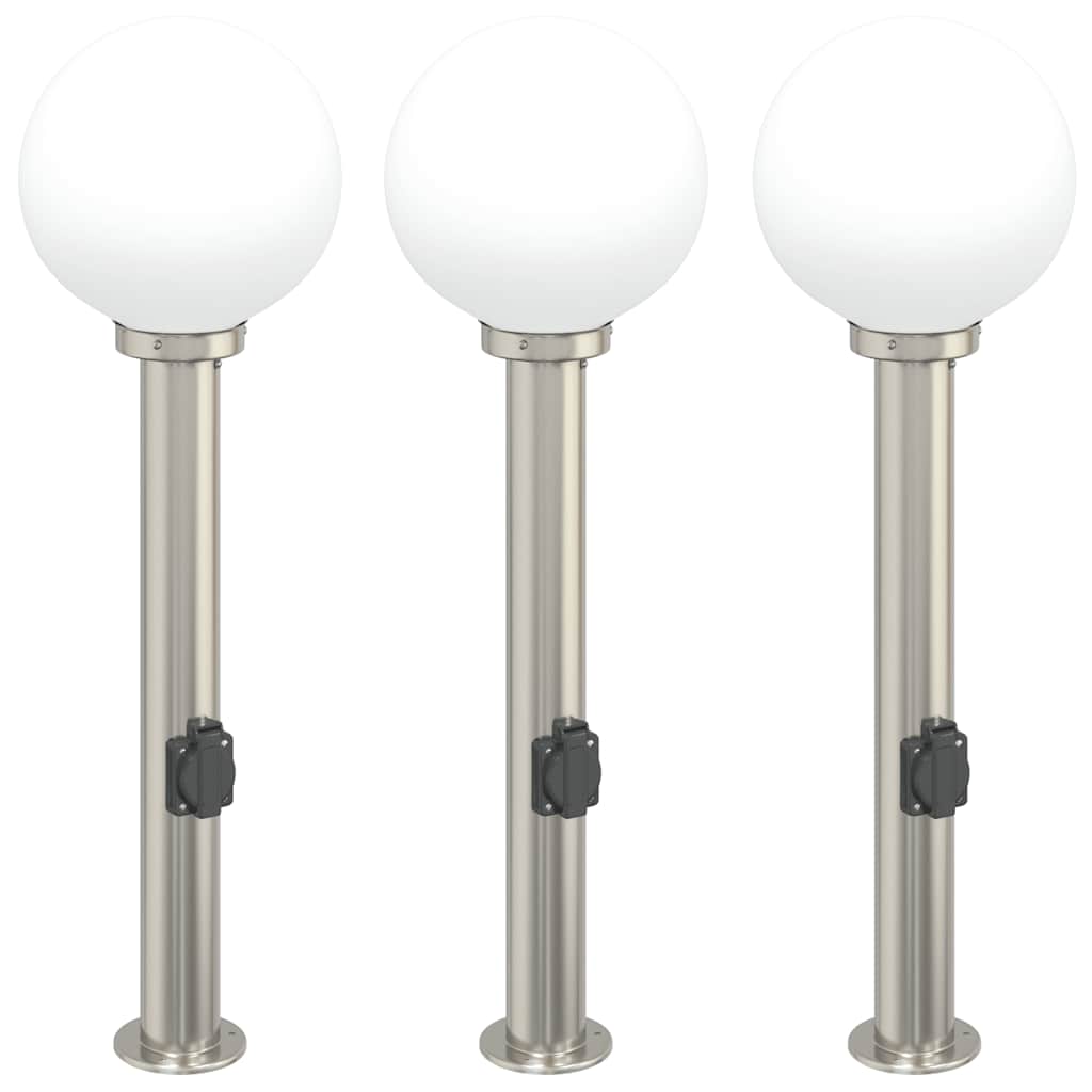 Lampioni a colonnina con presa elettrica 3 pz 80 cm Acciaio Inox IP44