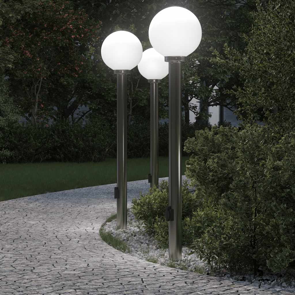 Lampioni a colonnina con presa elettrica 3 pz 120 cm Acciaio Inox IP44