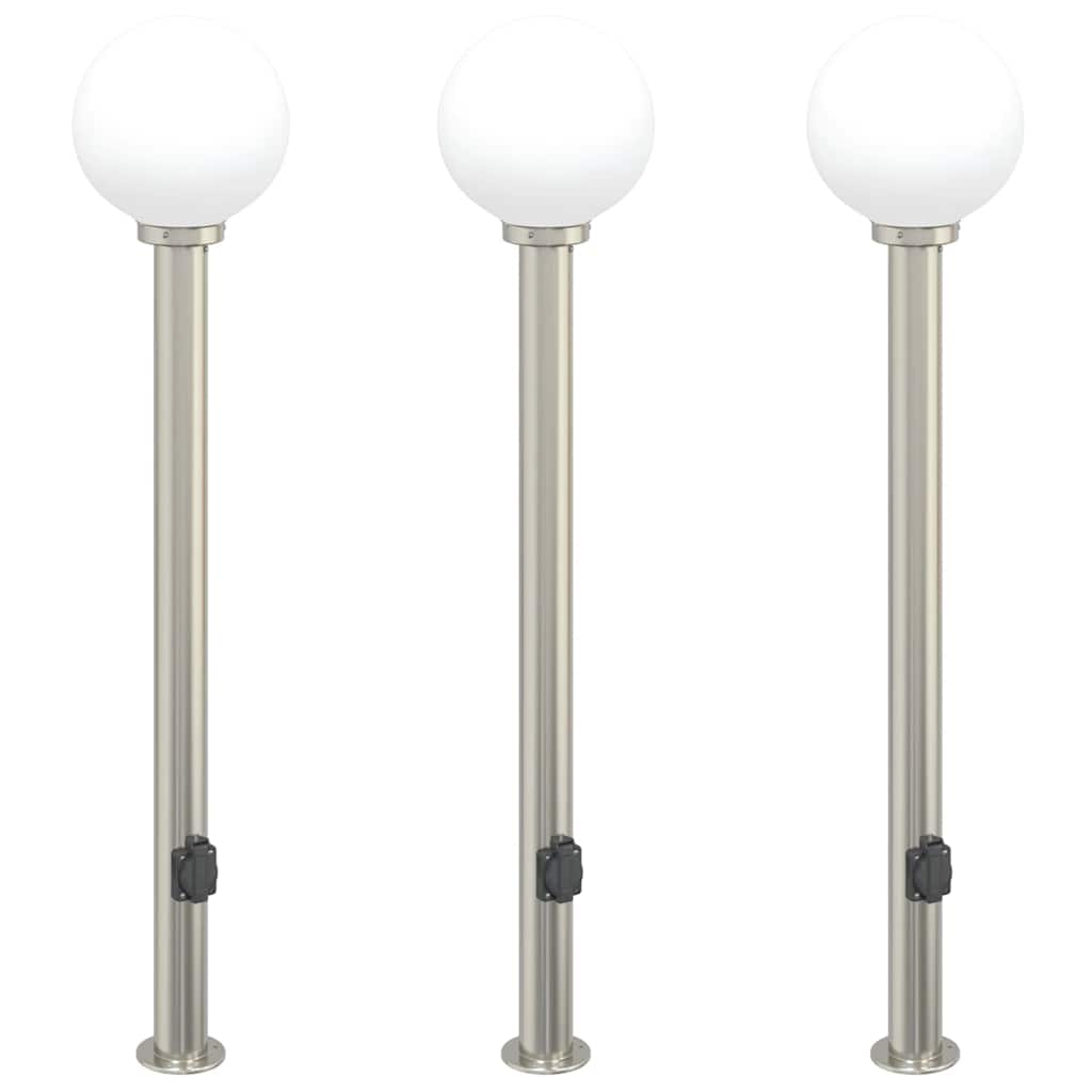 Lampioni a colonnina con presa elettrica 3 pz 120 cm Acciaio Inox IP44