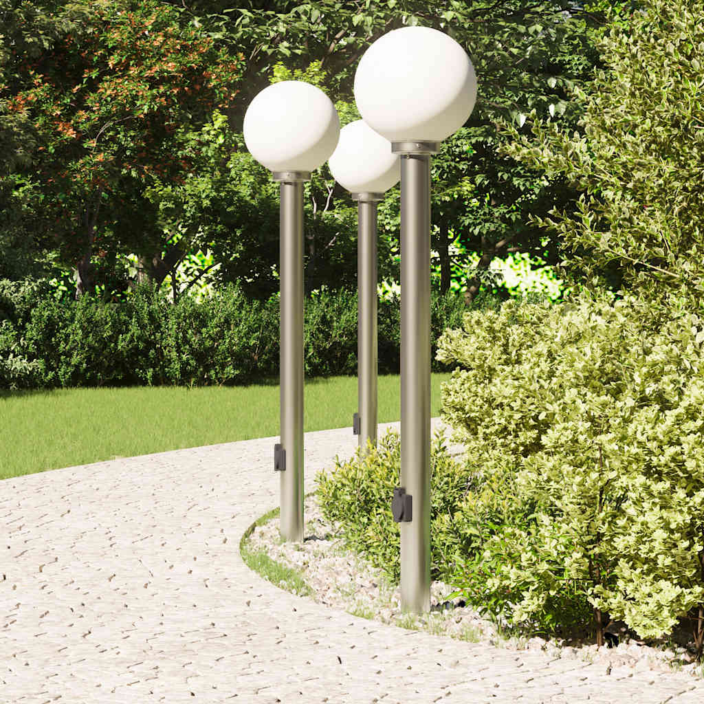 Lampioni a colonnina con presa elettrica 3 pz 120 cm Acciaio Inox IP44