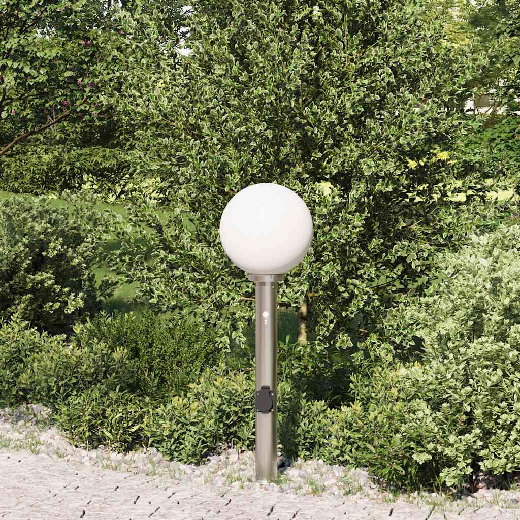 Lampada a paletto con sensore e presa 80 cm Acciaio Inox IP44