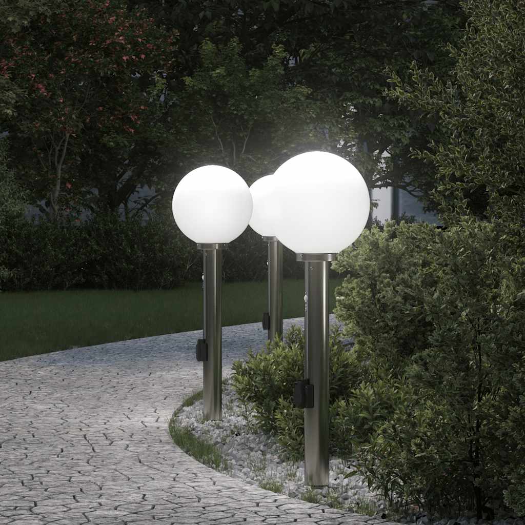 Lampioni a dissuasore con sensore e presa 3 pz 80 cm Acciaio Inox IP44