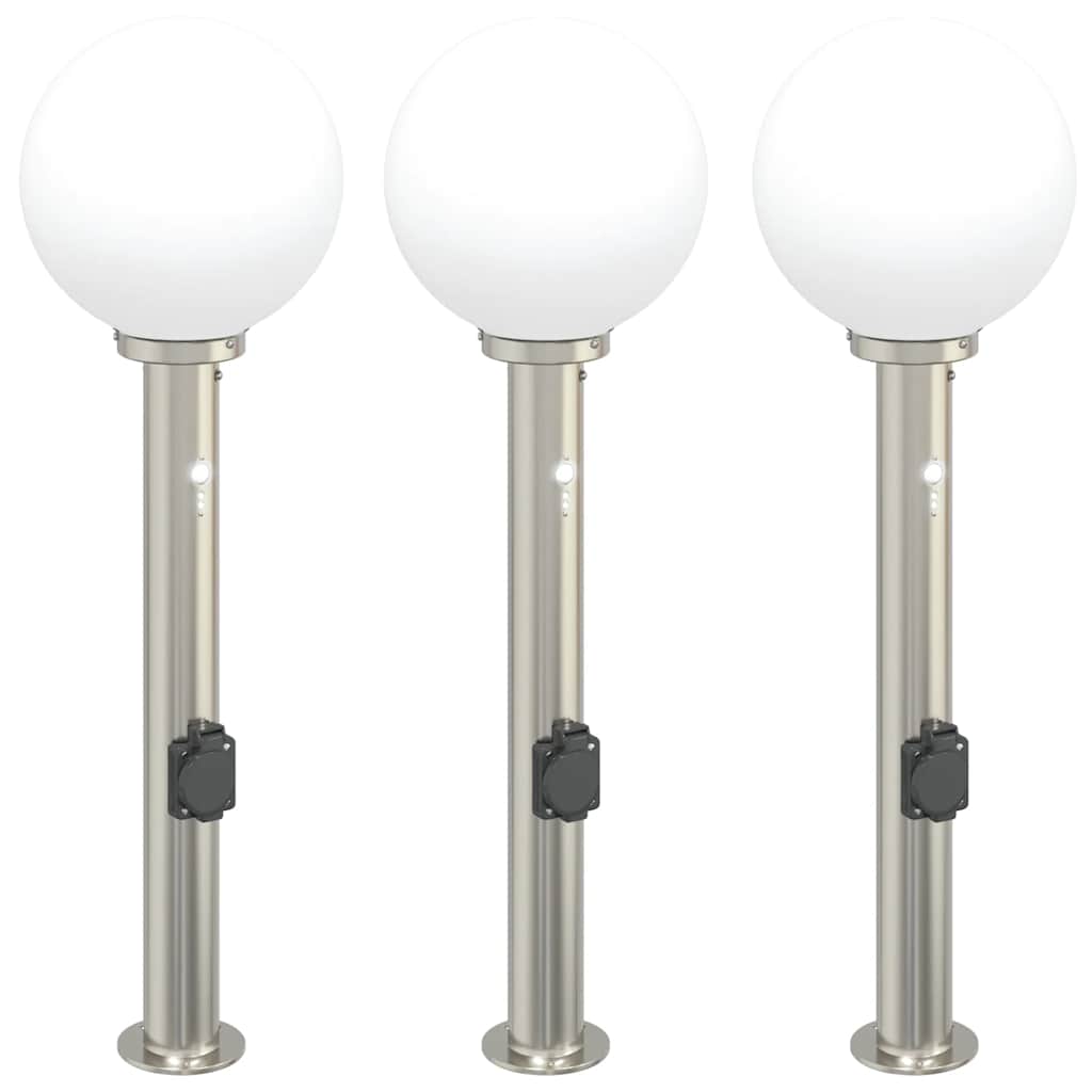 Lampioni a dissuasore con sensore e presa 3 pz 80 cm Acciaio Inox IP44